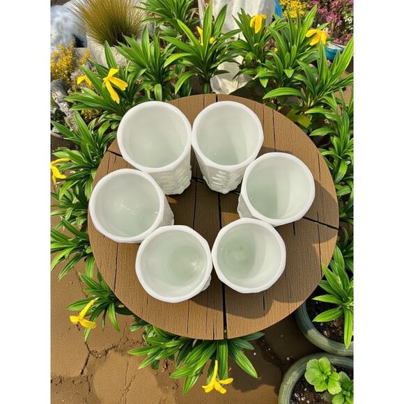 Westmorland Paneled Grape Milk Glass Tumblers-Set of 6-Vintage White Cups-Retro - Picture 3 of 7